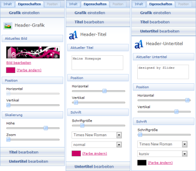 picture shows three typs of header settings